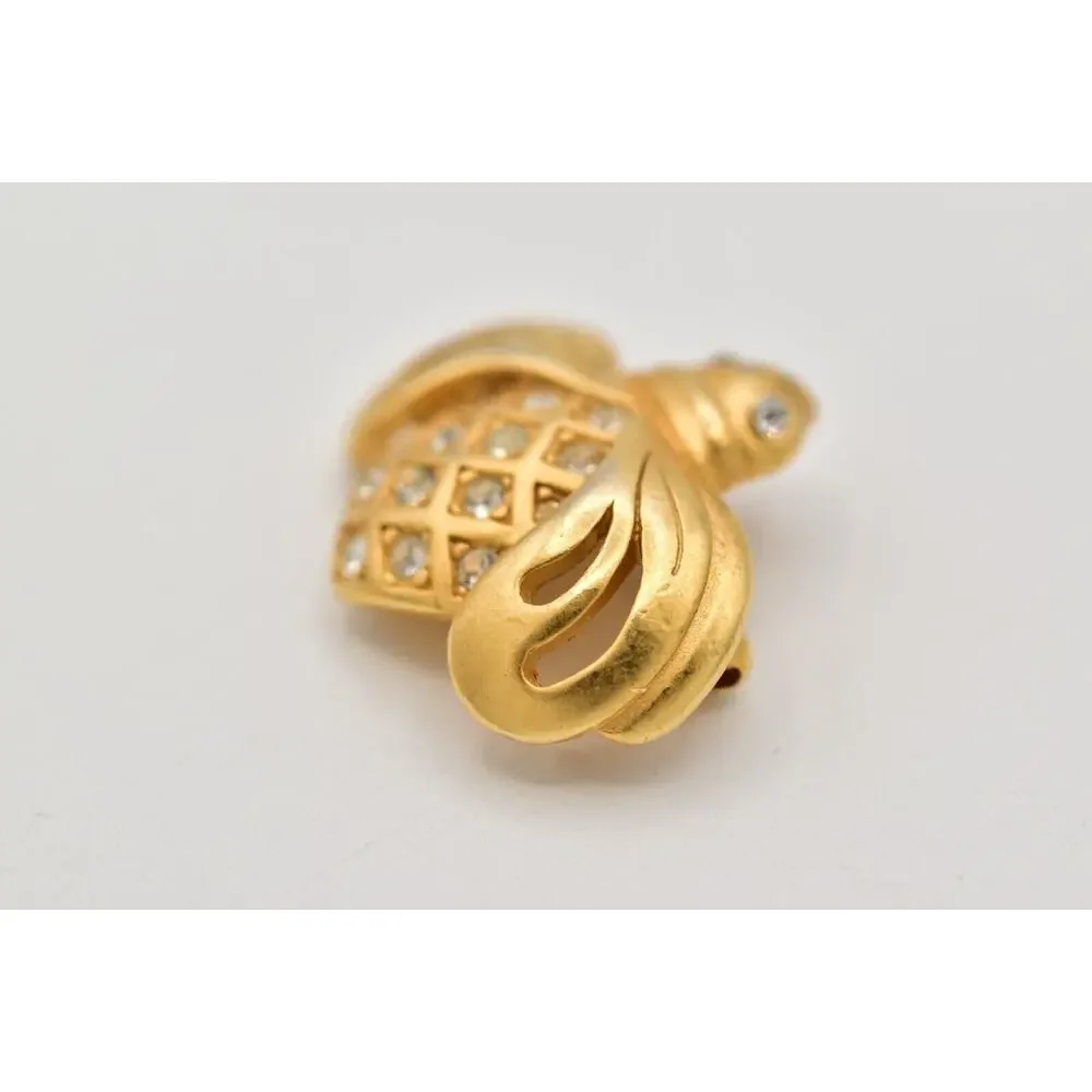 Swarovski Vintage Bee Bug Pin Brooch Brushed Gold Crystal Swan Signed 90s BinBG